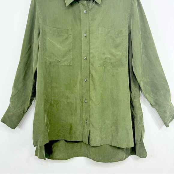 Alex Garfield Hunter Green Button Up Long Sleeve Cupro Tunic Blouse - Picture 6 of 16